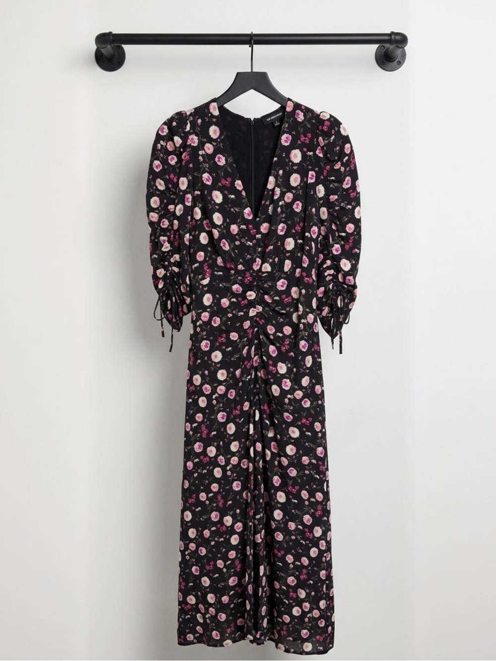 The Kooples 100% Silk Floral Midi Dress Pink Black Size S - Picture 5 of 6